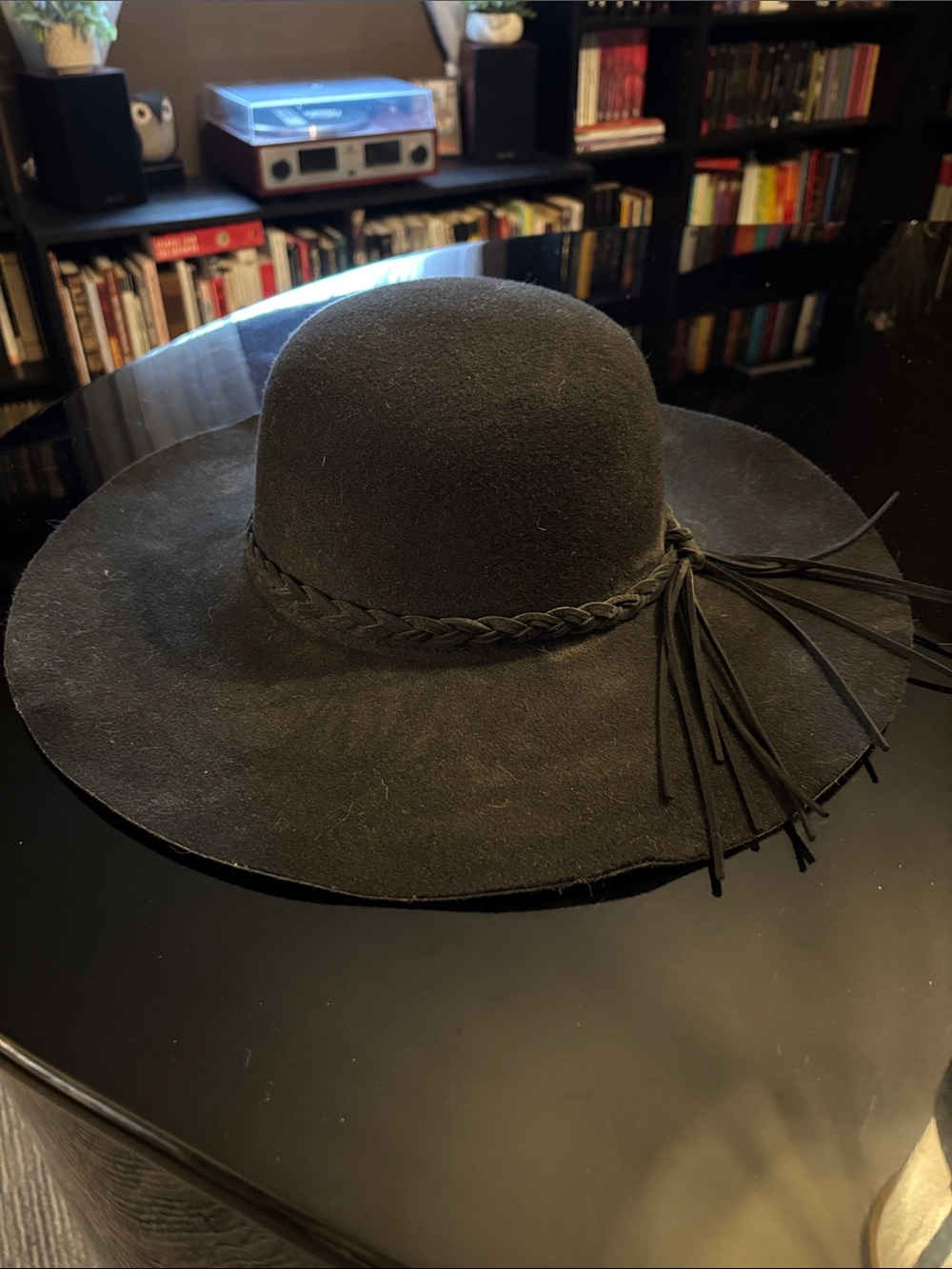 Etcetera Black Wide-Brim Felt Hat with Braided Band